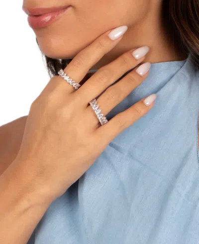 By Adina Eden Curved Cubic Zirconia Rhodium Plated Multi Pear Eternity Ring In Brown