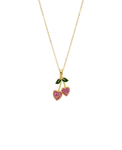 By Adina Eden Red Pave Cherry Hearts Pendant Necklace In Brown