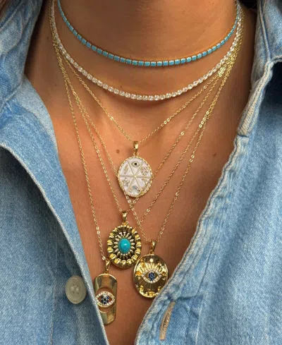 By Adina Eden Round Turquoise Stone Coin Necklace In Brown