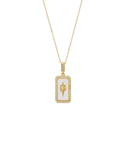 By Adina Eden Pave Gold Plated Elongated Starburst Dog Tag Necklace In Brown