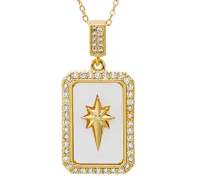 By Adina Eden Pave Gold Plated Elongated Starburst Dog Tag Necklace In Brown