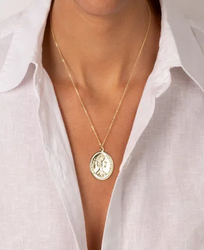 By Adina Eden Large Vintage Gold Plated Coin Pendant Necklace In Brown