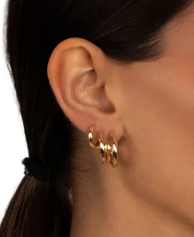 By Adina Eden Solid Three Size Gold Plated Huggie Earring Combo Set In Brown