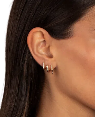 By Adina Eden Solid, Pave Square Octagon Gold Plated Earring Combo Set In Brown