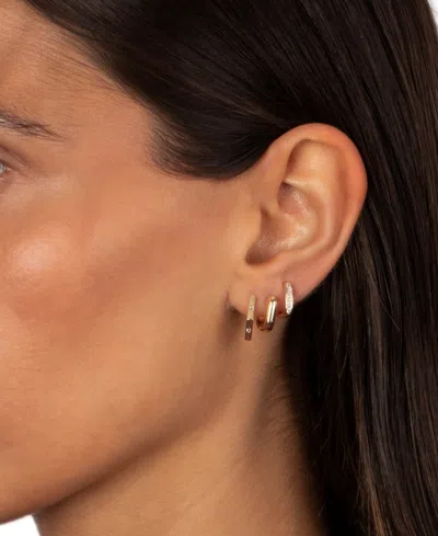 By Adina Eden Solid, Pave Square Octagon Gold Plated Earring Combo Set In Brown