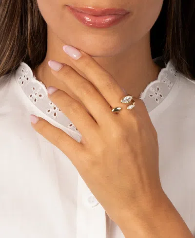 By Adina Eden Cubic Zirconia Gold Plated Pave Marquise Stone Ring In Brown