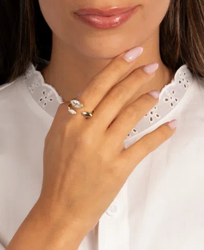 By Adina Eden Cubic Zirconia Gold Plated Pave Marquise Stone Ring In Brown