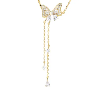 By Adina Eden Colored Pave Butterfly Cubic Zirconia Station Lariat Necklace In Brown