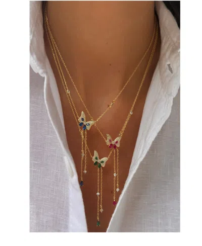 By Adina Eden Colored Pave Butterfly Cubic Zirconia Station Lariat Necklace In Brown