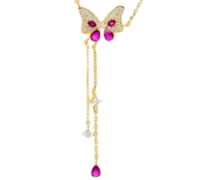 By Adina Eden Colored Pave Butterfly Cubic Zirconia Station Lariat Necklace In Gold