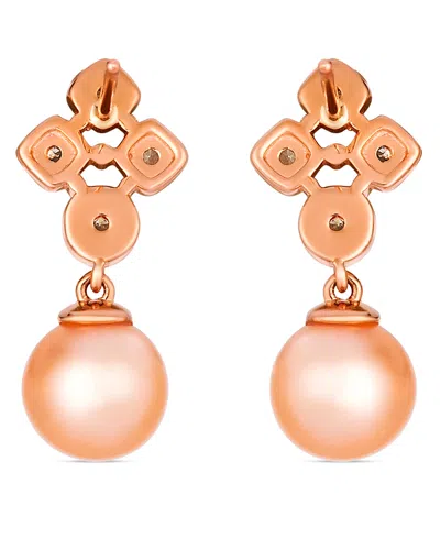 Le Vian Freshwater Pearl (7-8mm) And Nude Diamond (0.15 Ct. T.w.) Earrings In 14k Strawberry Gold In Gold