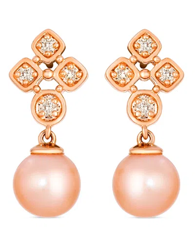 Le Vian Freshwater Pearl (7-8mm) And Nude Diamond (0.15 Ct. T.w.) Earrings In 14k Strawberry Gold In Gold
