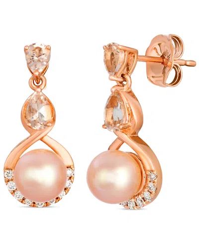 Le Vian Freshwater Pearl (6-7mm), Morganite (0.50 Ct. T.w.) & Diamond (0.13 Ct. T.w.) Earrings In 14k Strawb In Brown