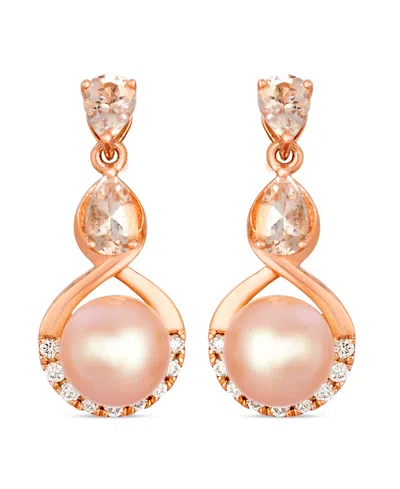 Le Vian Freshwater Pearl (6-7mm), Morganite (0.50 Ct. T.w.) & Diamond (0.13 Ct. T.w.) Earrings In 14k Strawb In Brown