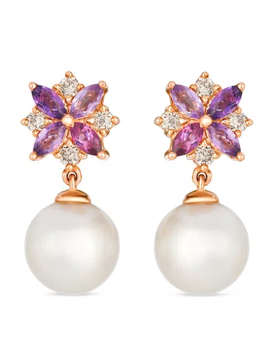 Le Vian Freshwater Pearl (8-9mm), Amethyst (0.12 Ct. T.w.), Rhodolite (0.18 Ct. T.w.), & Diamond (0.20 Ct. T In Brown