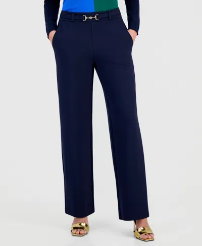T Tahari Women's Buckle-belt Wide-leg Ankle Pants In Blue