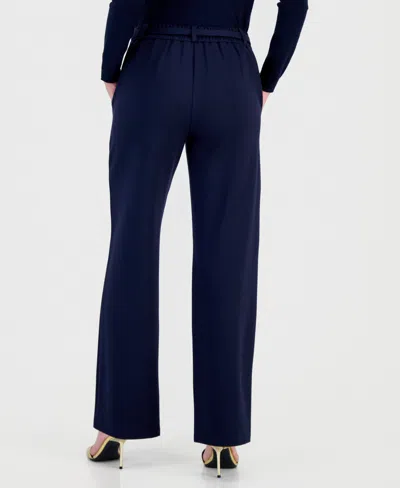 T Tahari Women's Buckle-belt Wide-leg Ankle Pants In Blue