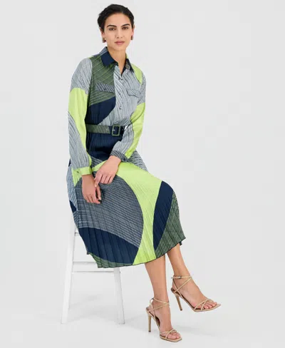 T Tahari Women's Printed Belted Pleated Midi Dress In Multi