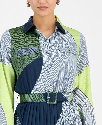 T Tahari Women's Printed Belted Pleated Midi Dress In Multi