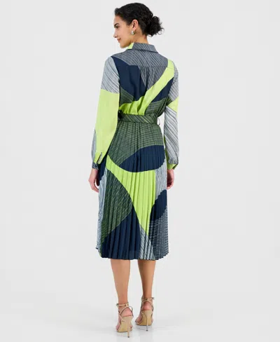 T Tahari Women's Printed Belted Pleated Midi Dress In Multi