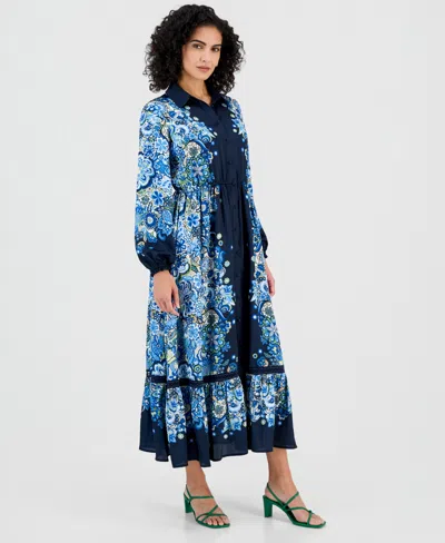 T Tahari Women's Printed Button-front Maxi Dress In Blue