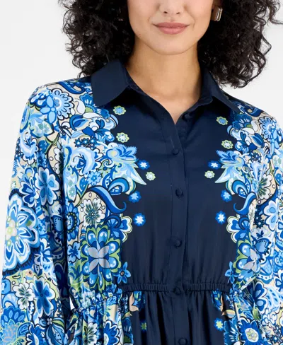 T Tahari Women's Printed Button-front Maxi Dress In Blue