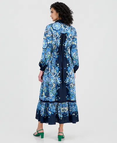 T Tahari Women's Printed Button-front Maxi Dress In Blue
