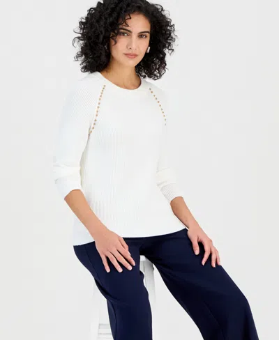T Tahari Women's Studded Crewneck Sweater In White