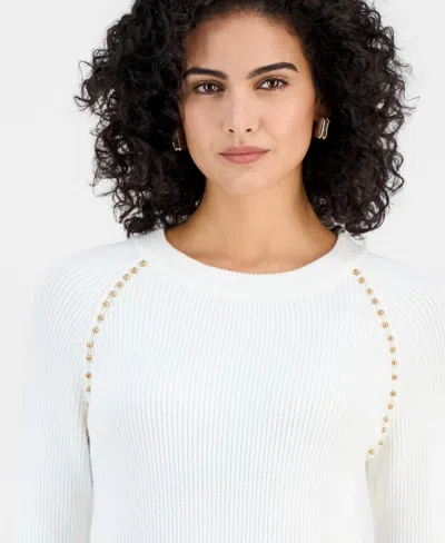 T Tahari Women's Studded Crewneck Sweater In White