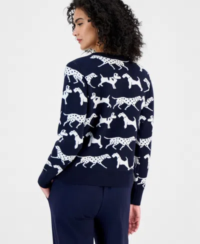T Tahari Women's Dog Jacquard Crewneck Sweater In Blue