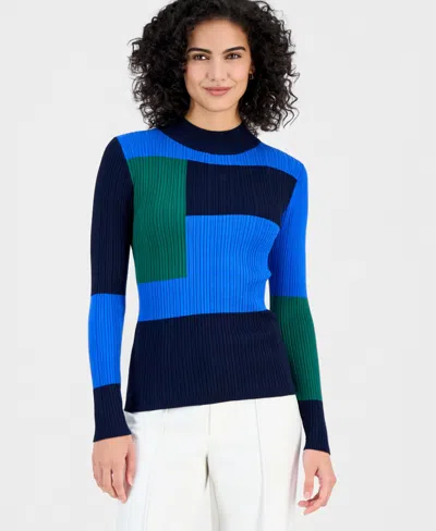 T Tahari Women's Mock-neck Colorblocked Sweater In Multi