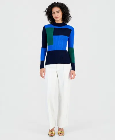 T Tahari Women's Mock-neck Colorblocked Sweater In Multi