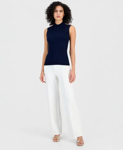 T Tahari Women's Sleeveless Mock-neck Sweater In Blue