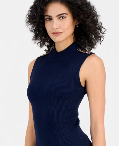 T Tahari Women's Sleeveless Mock-neck Sweater In Blue