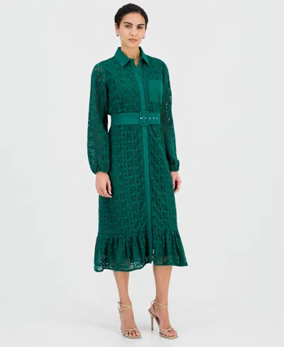 T Tahari Women's Cotton Belted Lace Midi Dress In Green