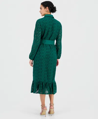 T Tahari Women's Cotton Belted Lace Midi Dress In Green