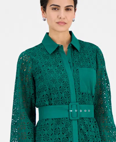 T Tahari Women's Cotton Belted Lace Midi Dress In Green