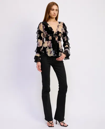 En Saison Women's Rowan V-neck Long-sleeve Blouse In Brown