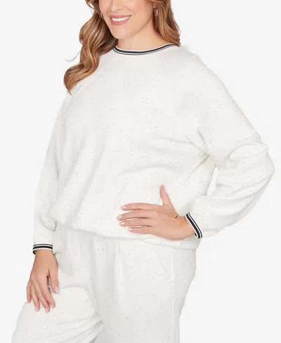 Ruby Rd. Plus Size Bubble Hem Fleck Knit Pullover Top In White