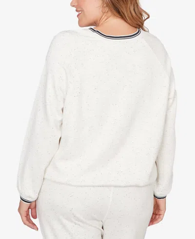Ruby Rd. Plus Size Bubble Hem Fleck Knit Pullover Top In White