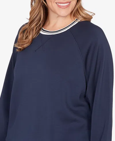 Ruby Rd. Plus Size Ultra Knit Bubble Hem Pullover Top In Blue