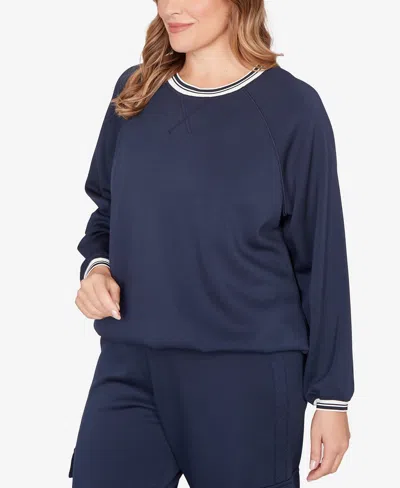Ruby Rd. Plus Size Ultra Knit Bubble Hem Pullover Top In Blue
