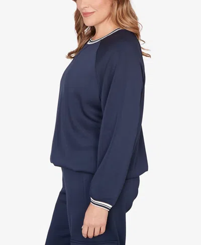 Ruby Rd. Plus Size Ultra Knit Bubble Hem Pullover Top In Blue
