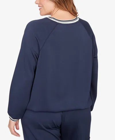 Ruby Rd. Plus Size Ultra Knit Bubble Hem Pullover Top In Blue