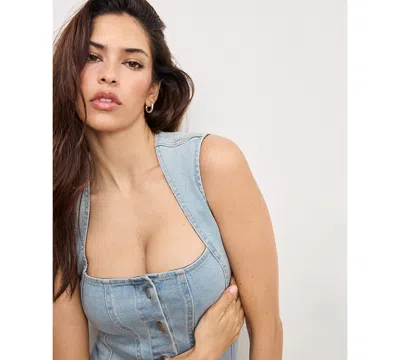 Good American Sleeveless Button-front Power Stretch Denim Mini Dress In Blue