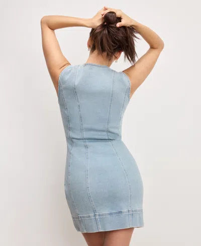 Good American Sleeveless Button-front Power Stretch Denim Mini Dress In Blue