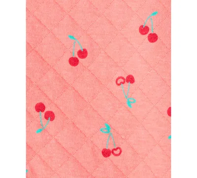 Carter's Baby Girls 3-piece Cherry Quilted Cardigan, Bodysuit And Pants Set In Brown