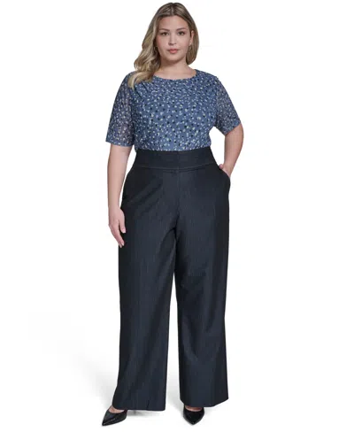 Calvin Klein Plus Size Wide-leg Mid Rise Pants In Black