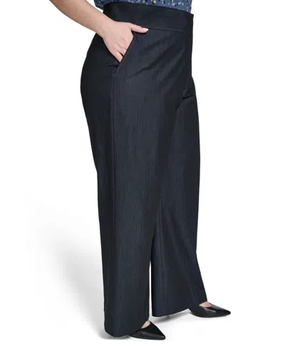 Calvin Klein Plus Size Wide-leg Mid Rise Pants In Black