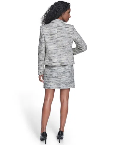 Calvin Klein Petite Cropped Tweed Jacket In Gray